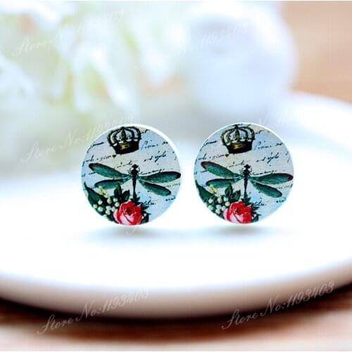 16mm Dragonfly Round High Quality Photo Wood Laser Cut Cabochon to make Rings, Earrings,Bobby pin,Necklaces, Bracelets-(WEH-12)