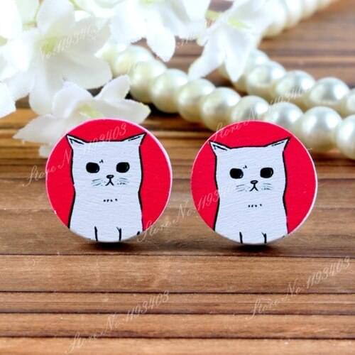 16mm Lovely Cat Round High Quality Photo Image Wood Laser Cut Cabochon to make Rings, Earrings, Bobby pin,Necklaces