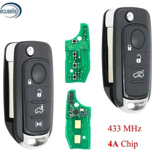 3 Button 4 Button Folding Remote Key Fob 433MHz 4A Chip For Fiat 500 500X TIPO SIP22 Blade