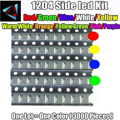 3000PCS 3216 3010 3016 1206 1204 Right Angle Side White Red Blue Green Yellow Pink Orange Purple Warm White RGB