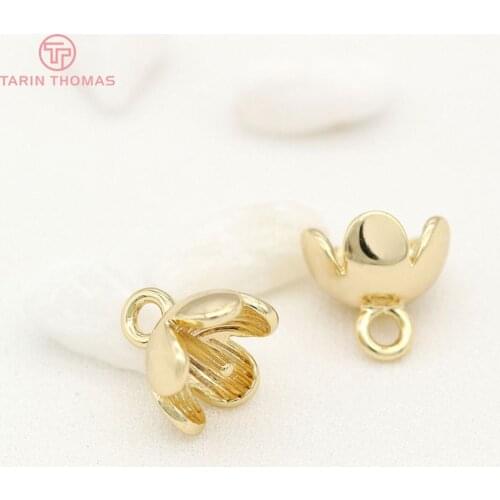 6PCS 8x8.5MM 24K Gold Color Plated Brass Flower Beads Caps with Half Pins Tassel Caps Diy Jewelry Findings Earrings Accessories