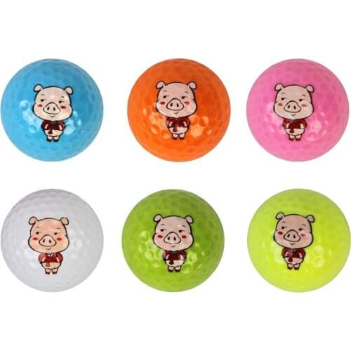 6pcs Half Dozen Golf Ball Cute Pig Pattern Swing Training Rubber Balls Golf Accessory for Indoor Outdoor Approach Shot Practice