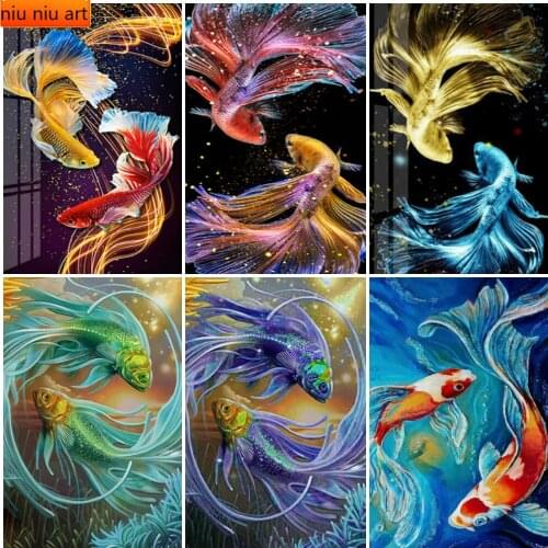 5D DIY Diamond Painting Fish Diamond Mosaic Picture Cross Stitch Kits Animal Rhinestone Art Bead Embroidery Crafts Home Decor