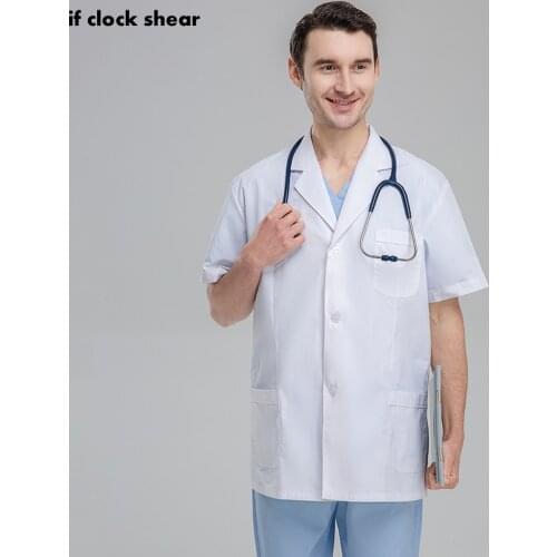 Pharmacy White Coats Pet Clinic Doctor Scrubs Coat Health Service Short Sleeved Uniforms Wholesale Prices White Lab Coat for Men
