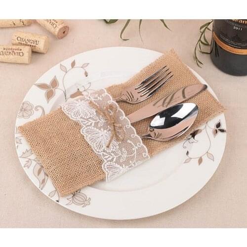 Free shipping Christmas wedding linen tableware bag linen lace knife fork bag