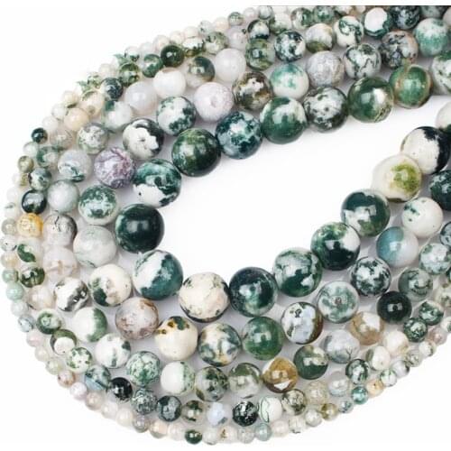 15"(38cm) Strand Round Natural Natural Grass Agate Stone Rocks 4mm 6mm 8mm 10mm 12mm Gemstone Beads for Bracelet Jewelry Making