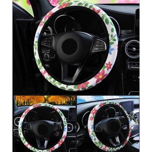 38CM Car Steering Wheel Cover Flower Printed Steering Wheel Cover Accessory For Car Case Without Inner Ring