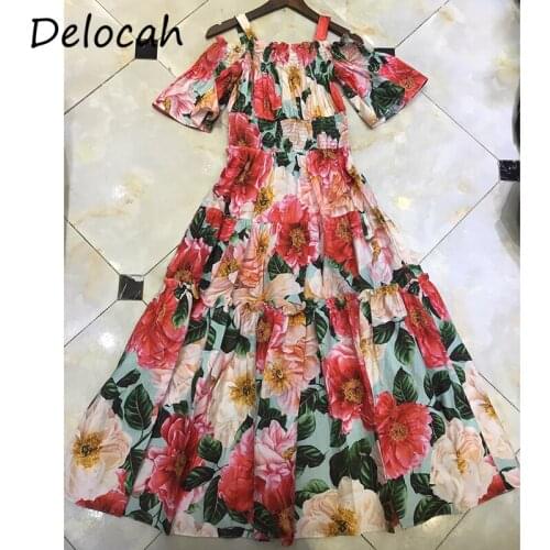 Delocah New 2021 Summer Women Fashion Designer Party Midi Dress Sexy Spaghetti Strap Ruffles Floral Print Ladies Cotton Dresses