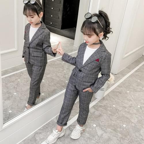 Teenager kids baby Girls clothes winter Autumn Plaid formal coat Jackets +Pants School Children 4 5 6 7 8 9 10 11 12 Year