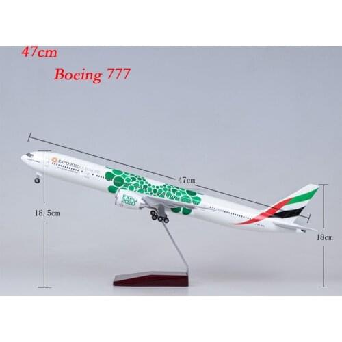 Resin Airplane Model with Wheels and Lights B-777 Static Scener Display 47cm Hot Toys for Boys Classic Collectible Gifts