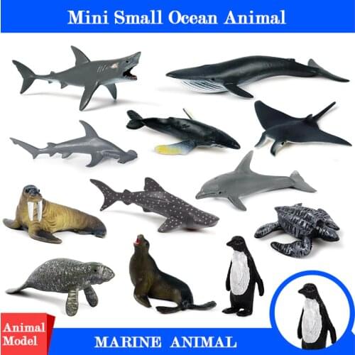 Mini Action&Toys Figure Ocean Marine World Animal 37 Styls Sea Life Penguin Shark Whale Dolphin Collection Model For Kids Gift