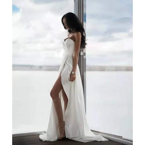 Long Pleated Bodice A-Line Wedding Dresses with Pockets Floor Length Corset Back Side Slit Brautkleid Robes de Soirée for Women