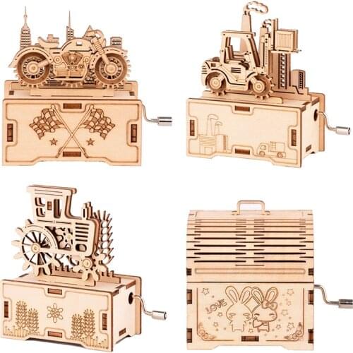 STEM Toys 3D Wooden Puzzle For Children Toy Set DIY Hand-Operated Music Box Model Puzzle Painted Kids Toys