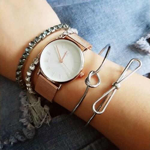 ISINYEE 4 Pcs/set Fashion Knot Heart Wire Open Bangle Bracelet For Women Girls Silver Crystal Bracelets Manchette DIY Jewelry