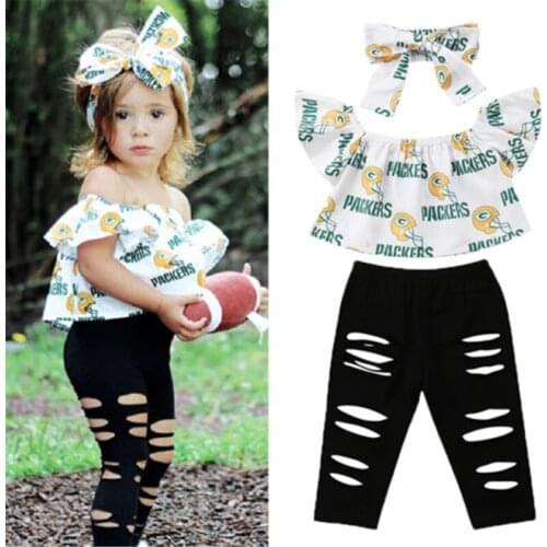 2019 Boutique Baby Girl Off Shoulder Top Ripped Legging Long Pant Toddler Casual 3PCS Outfit Set Summer Children Clothing Set
