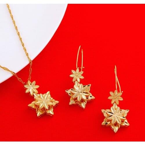 New Top Gold Color Flower Jewelry Set Pendant Earrings Women Wedding Jewelry Sets
