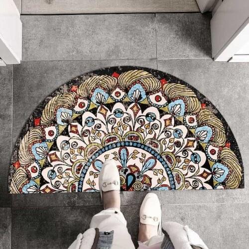 Entrance Doormat Anti Slip Floor Mat Boho Style Bedroom Carpet Half Round Enthnic Strong Water Absorbent Bath Mats Bathroom Rugs