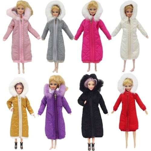 Pretty Long Coat Cotton Dress For Barbie Doll Clothes Parka For 1/6 BJD Doll Kids Toy Winter Wear Jacket Dolls Accessories Gift