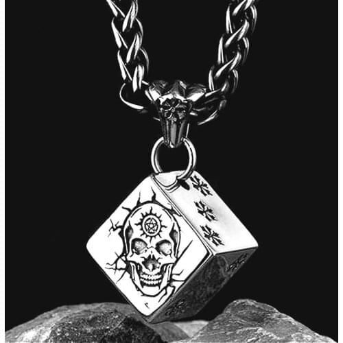 Creative Dice Necklace Fashion Pendant Niche Design Hip Hop Domineering Titanium Steel Personality Men Long Chain
