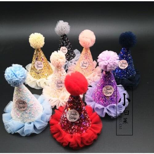 Lace Dog Hair Clip Birthday Party Hat and Crown Shaped Hairpin for Small Pets Puppy Pet Hat Hairpin 12pcs