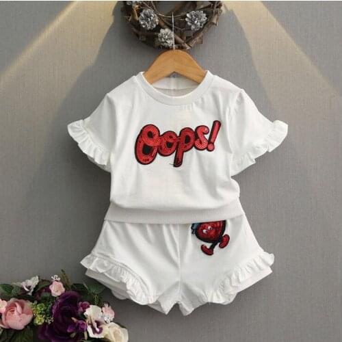 2021 Summer Girls' Suit Korean Short Sleeve T-Shirt Childrens Shorts 2-piece Childrens Suit Western Style Ruffle Fashion