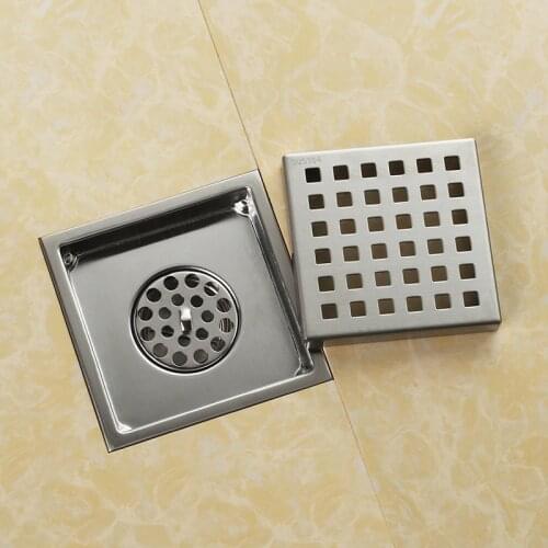 Brushed 150*150mm 6 Inch Square Shower Floor Drain with Removal Grate - Made of Sus304 Stainless Steel--SM158