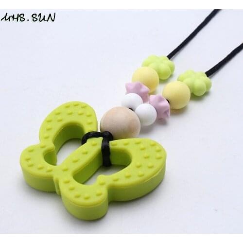 MHS.SUN Baby Chewable Butterfly Pendant Silicone Beads Necklace DIY Jewelry Handmade Teething Necklace Soother Nurse Accessories