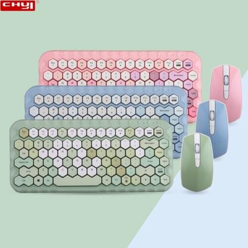 Cute Wireless 2.4Ghz Keyboard Mouse Combos 104Keys Punk Round Buttons Ergonomic Keypad Set for Office Computer Windows XP/7/8/10