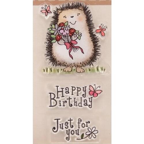 1PC Fashion Silicone Hedgehog Transparent Clear Stamp Sheet Cling Scrapbooking Happy Birthday Photo Album Paper Card DIY Craft
