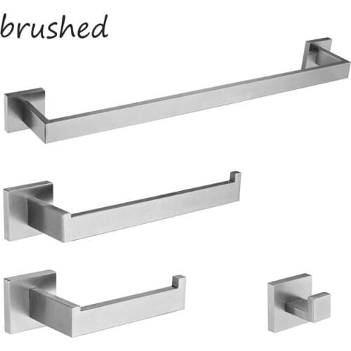 Brushed Stainless Steel Bathroom Hardware Sets Robe Hook/Paper Holder/Towel Ring/Towel 1 bar