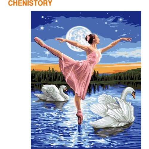 CHENISTORY Frameless Swan Ballet Dancer DIY Painting By Numbers Modern Wall Art Picture Acrylic Paint By Numbers For Home Decor