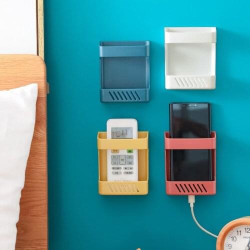 Wall-Mounted Punch-Free Remote Control Storage Box Multifunctional USB Organizer Bedside Mobile Phone Storage Rack