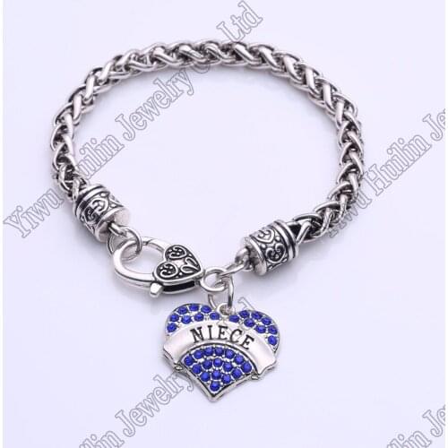 NIECE Heart Love Clear Rhinestone Heart Charm Bracelet Wristband