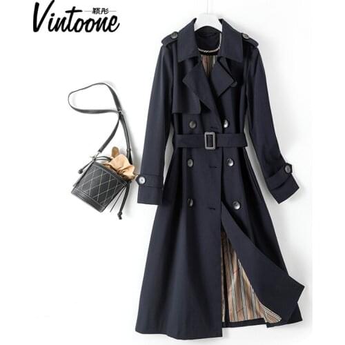 2021 Autumn New Windbreaker Womens Middle Long Korean Loose Atmosphere British Style Long Coat Autumn Coat