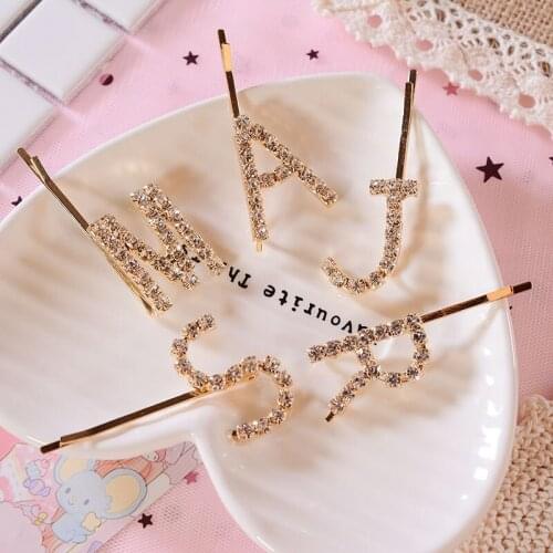 New Crystals Hairpin Letter Barrette Hair Pins Metal Hair Clips Wedding hair styling tools Hair Stick Accessories for Women Girl