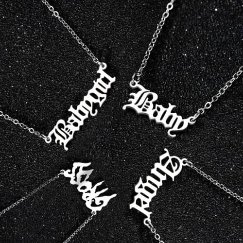 Unique Old English Baby Letter Necklace For Women Gothic Initial Babygirl Princess Angle Honey Necklaces Zodiac BFF Jewelry Gift