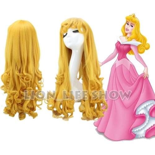 Princess Sleeping Beauty Aurora Blonde Party Wigs Long Curly Wavy Cosplay Wig