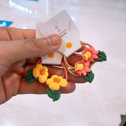 2PCS New Cute Yellow Flower Princess Headwear Kids Elastic Hair Bands Children Tie Rope Cartoon Girls Accessories Baby Headdress