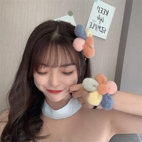 Hair Rubber Bands Ring Plush Flowers Hairpin Soft Women Elastic Ponytail Holder Scrunchies Head Rope Girl Side Clips Headdress