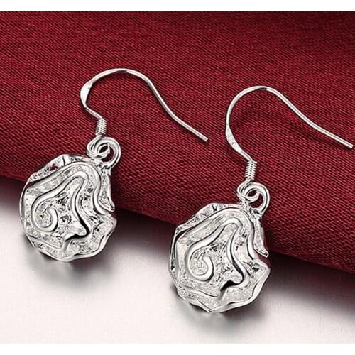 Romantic Fashion 925 Sterling Silver Rose Flower Drop Earrings Delicate Elegant Women Girl Jewelry Gift