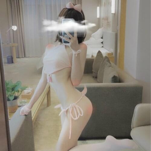 Cartoon Cute Lolita Collar Kawaii Cat Girl Sexy Lingerie Pink Lovely Velvet Maid Underwear Seductive Cosplay Anime Bra Brief Set