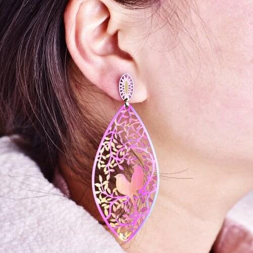 New Fashion Bohemia Long Tassel Colourful Hollow Big Leaf Lovebirds Drop Dangle Earrings For Women Girls Jewelry Gift Wholesale