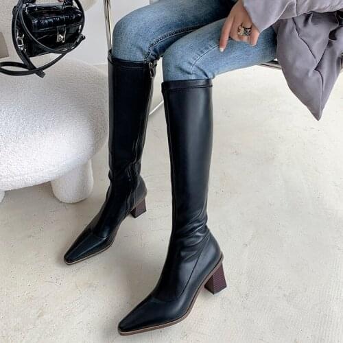 SKLFGXZY New winter Knee high boots Genuine leather Women boots fashion boots Female boots pointed warm Women shoes