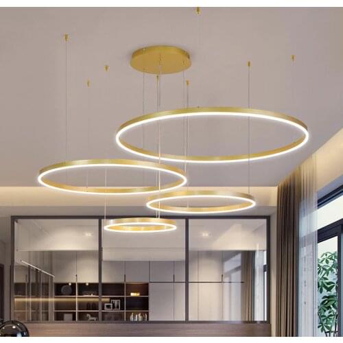 IKVVT Modern LED Ring Pendant Lights Golden Creative Aluminum Circle Pendant Light for Living Room Restaurant Home Ring Lamp
