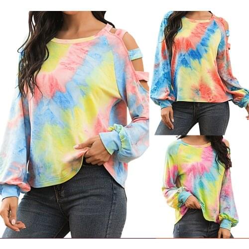 Tie-dyed print sports casual round-neck T-shirt top loose straps with a shoulder-length head-to-head suit woman