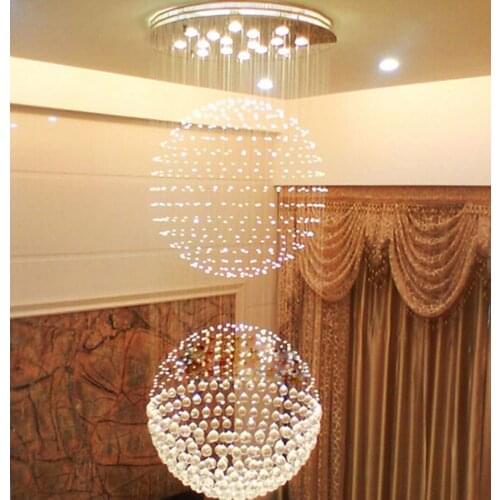 LED modern round double staircase light crystal chandelier luxury villa living room lights restaurant lights long hanging lights