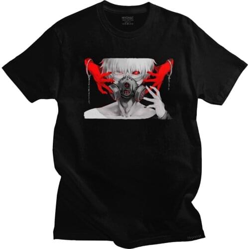 Tokyo Ghoul T Shirt for Men Soft Cotton Handsome T-shirt Short Sleeves Blood Anime Kaneki Ken Tee Top Japan Manga Clothing Merch