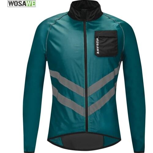 WOSAWE Windproof Cycling Jacket MTB Bike Jersey Outdoor Sport Cycling Windbreaker Rainproof Reflective Bike Clothing Navy Blue