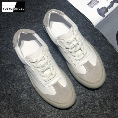 Japanese Style Vintage Mens New Casual Shoes Genuine Leather Thick Bottom Non-Slip Round Toe Breathable Lace Up Active Shoes