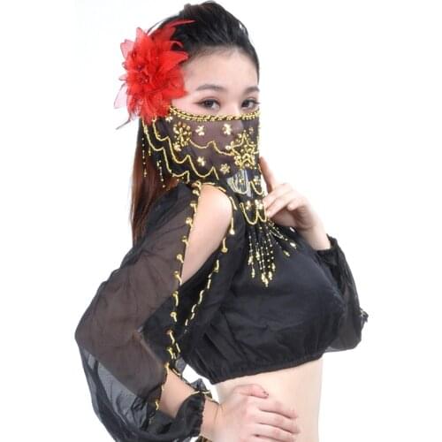 High Quality Cheap Women Indian Tribal Belly Dance Face Veil 9Colors Women Belly Dance Face Veil Bollywood Performance Face Veil